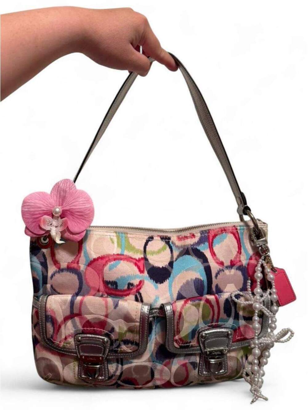 Y2K COACH Poppy Multicolor Handbag Rainbow Satin Fabric